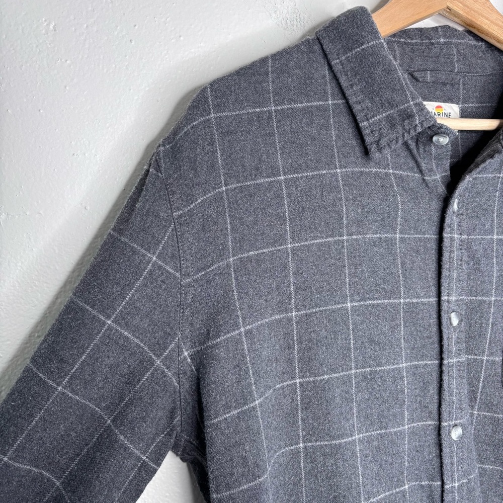 Marine Layer Gray Windowpane Flannel Button Down Shirt Size L - Picture 8 of 9
